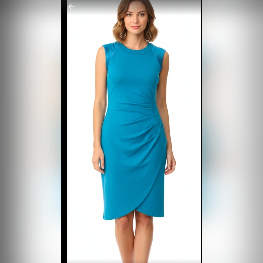 L'Agence Pleat-side  Notched Sheat Mini Dress Linen / Silk Blend Sz O Blue